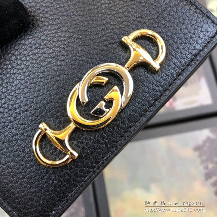 GUCCI古馳錢包 2019新款 Zumi系列 粒面皮革 精卡包 互扣式G馬銜扣 可拆卸鏈條 女款短錢包 570660 黑色  ydgq3286